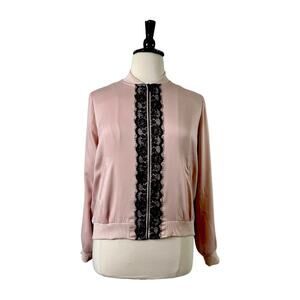 Lane Bryant Jacket Sateen Lace Soft Bomber Blush Pink Black Women’s Size 14/16